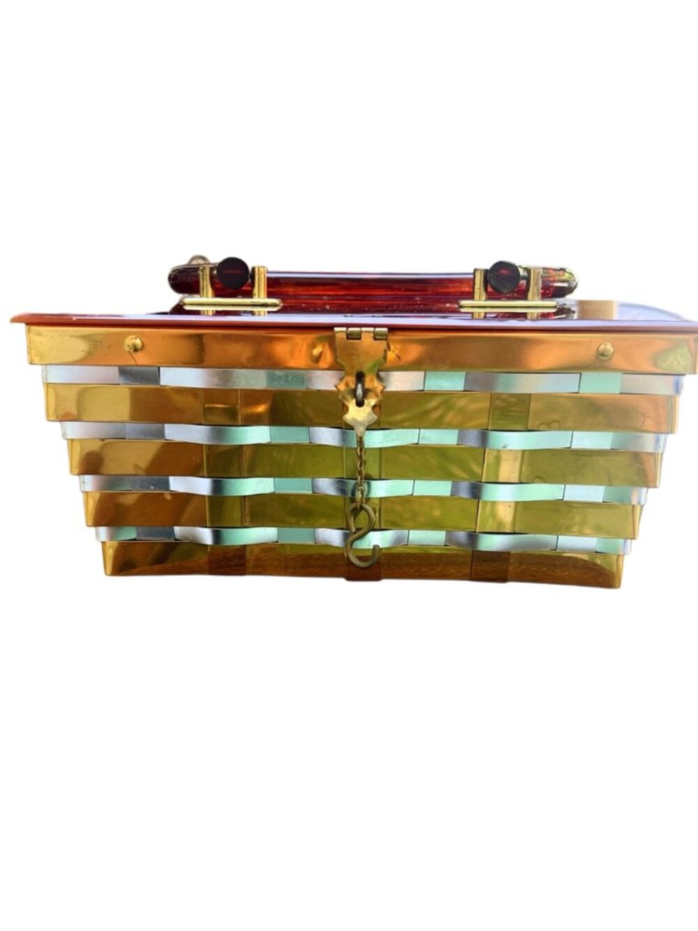Vintage 1950s Dorset Rex Woven Metal Handbag With Lucite Handle & Gold-Tone